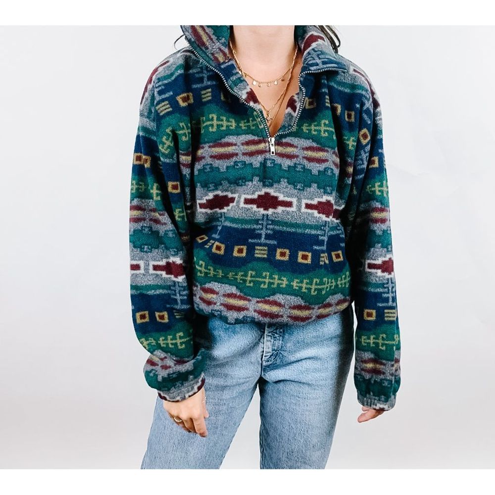 Vintage Boho Aztec Design Half Zip L